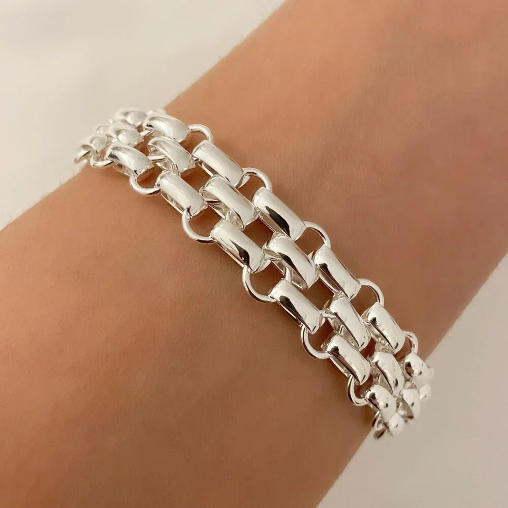 925 Sterling Silver Chunky Chain Link Bracelet Silver Large Link Bracelet - Picture 5 of 6